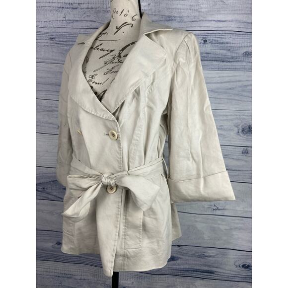 Focus 2000 Trench Pea Coat Womens 10 Belted Lined Linen Blend Mid Length - Picture 1 of 11